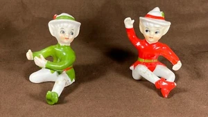 2 Vintage Candle Huggers Pixie Elves Christmas Figurines Decorations  - Picture 1 of 9