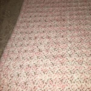 Handmade Crochet Knit Pink & White Baby Blanket 40" x 54"