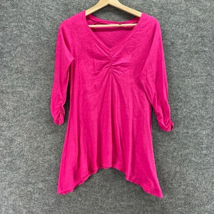 Fresh Produce 女式 S 小号粉色 V 领 3/4 袖棉质套衫 Casua — 第 1/4 张图片