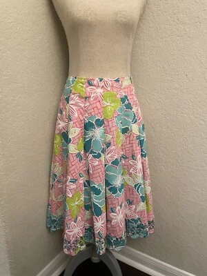 Lily Pulitzer: Rosa, verde, azul floral plisado hasta la rodilla falda con ojales, 12  Foto 1 de 4