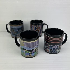 Vintage Kiln Craft STL Black Retro 80’s Metallic England Coffee Mug Set - Picture 1 of 24