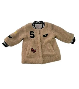 Varsity Jacket Faux Fur  Coat Girls Size 5 kids with patches,..bee, stash' sail - Picture 1 of 13