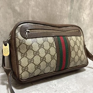 GUCCI Vintage GG Supreme Shoulder Bag PVC Brown Sherry Line Crossbody - Picture 1 of 16