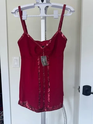 Nueva camiseta sin mangas Express de seda forrada con lentejuelas rojas nueva con etiquetas talla XS Foto 1 de 4