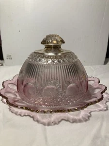 EAPG Pink/Gold Pressed Glass BUTTER / Cheese DISH & COVER Antique - Picture 1 of 7