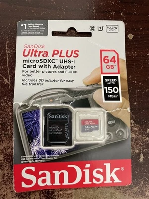 SANDISK Ultra Plus 64GB microSDXC UHS-I Card w/ Adapter Speed Up to 100MB/s - Image 1 of 3