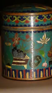 ANTIQUE CHINESE CLOISONNE LIDED TEA CADDY - Picture 1 of 11