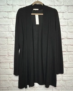 1X/2X/3X New Jet Black Lightweight Knit Cardigan Duster Top Jacket Sweater - Picture 1 of 13