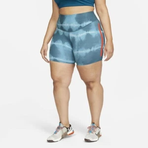 NIKE Dri-fit One Luxe Women's 7" Mid-rise Printed Training Shorts Ash Green 3X - Picture 1 of 6