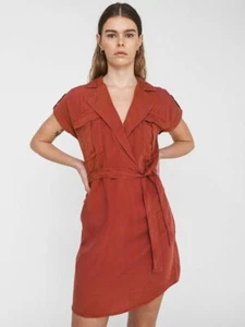 Noisy May Women's Tencel Lyocell Shirt Mini Dress Belt Burnt Henna Red Size M - Picture 1 of 5