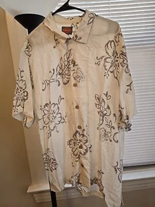 White Cream Tommy Bahama Relax Large Hawaiian Floral Shirt Rayon Size L - Picture 1 of 6