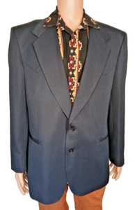 Farah Menswear 46R Blue Western Yoke Rodeo Cowboy Mens Suit Blazer Sport Coat - Picture 1 of 11