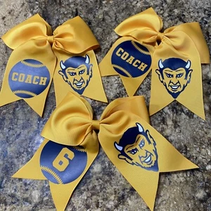 3 Softball Bows 2 For Coach 1 For #6 Blue Devils Clip On 7” X 7” - Picture 1 of 8