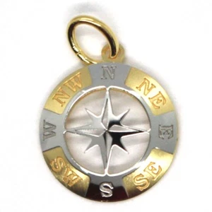 CIONDOLO ORO GIALLO BIANCO 750 18K, ROSA DEI VENTI, BUSSOLA - Imagen 1 de 7