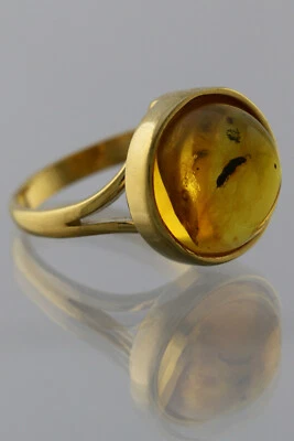 Anillo ajustable de plata chapado en oro ámbar báltico genuino insecto fósil 191029-1 Foto 1 de 4