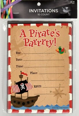 10 invitaciones piratas de fiesta de cumpleaños tipo postal mapa de calavera a rayas rojas y blancas Foto 1 de 2