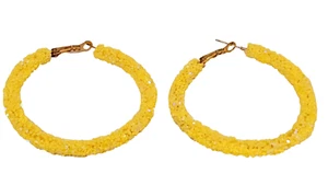 Beautiful Hoop Earrings Sparkling Yellow Easter Holiday Jewelry Large 2" - Picture 1 of 9