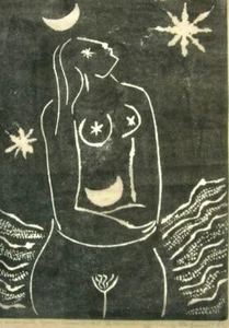 WOMAN WITH MOON - CRESCENT Lithograph STANLEY LEWIS Canadian Artist '85 Unframed - Picture 1 of 4