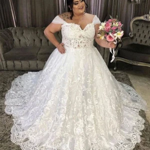 Elegant Plus Size wedding dresses  Apliques Exquisite Lace A Line Bridal Gowns - Picture 1 of 26