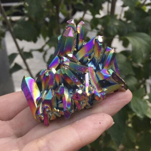 Natural Crystal Quartz Aura Amethyst Rainbow Titanium Specimen Cluster Stones - Picture 1 of 12