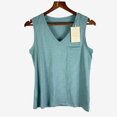 Garnet Hill Organic Pima Cotton Sleeveless Tank Size S Small Blue Pocket NEW - Image 1 of 4