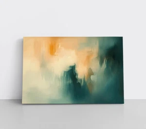 Impresión de pintura dorada verde azulado abstracto degradado Moody, arte de pared enmarcado en lienzo moderno - Imagen 1 de 13