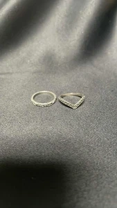 Ring Set Etched Band & Pave V Chevron size 6.5 - Picture 1 of 1