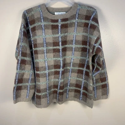 Vintage 90s Handknit The Limited Wool Check Pullover Sweater Beige Multi S - Image 1 of 4
