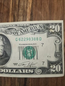 Vintage 1974 Twenty Dollar $20 Bill Federal Reserve G 62298388 D - Picture 1 of 3