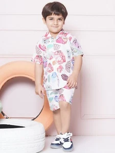 Kids Casual Shirt Shorts Set Half Sleeves Printed CO-ORDS Set For Boys - Picture 1 of 20
