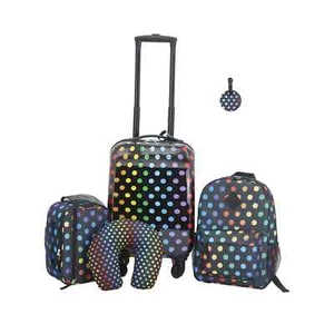 Kids Luggage Set 5-PC 4-Wheel Spinner Suitcase Carry-On Travel Rainbow Polka Dot - Picture 1 of 3
