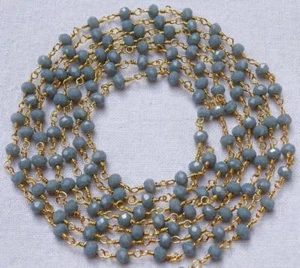 Grey  Chalcedony 24k Gold Plated Faceted 3.5-4mm Rosary Chain 3 Feet - Picture 1 of 4