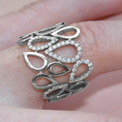 22mm Women's Drop shaped hollow Band Birthday Ring White Gold Filled Size 6-10 - Image 1 of 4