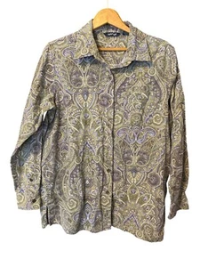 KRAZY KAT Damen Cord Langarm Hemd mit Knopfleiste LRG Baumwolle Paisley Vintage - Bild 1 von 9