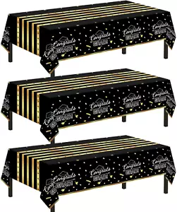 3 Pack Graduation Tablecloth, Graduation Party Decorations 2025 Black and Gold, - Picture 1 of 12