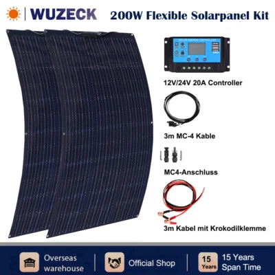 200W Solarpanel Solarzellen-Sets Flexibel Mono PV Modul 20A Controller Off Grid - Bild 1 von 4