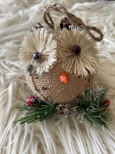 Owl Christmas Ball Ornament Rustic Holiday Decor Tree Burlap Gift Stocking - Picture 1 of 9