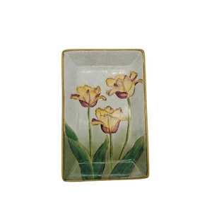Rectangular Pottery Dish with Tulips Crackle Glaze 6.5 x 4.25" - Picture 1 of 3