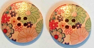 2 Floral Sewing Buttons Crafting Round Wood 4 Hole 1 1/8" - Picture 1 of 2