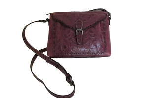 Patricia Nash Italian Leather Burgundy Wine Hand Tooled Leather Crossbody Purse - Picture 1 of 21