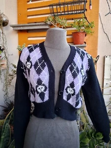 Romwe Cropped Cardigan Sweater Size Small (4) Black Purple - Picture 1 of 11