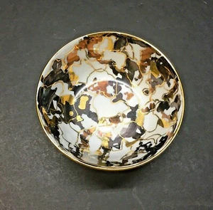 Cuenco de porcelana arte estudio pintado a mano Petachenko negro dorado ámbar - Imagen 1 de 4