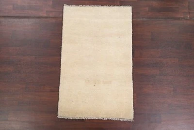 Ivory Thick Plush Contemporary Solid Gabbeh 3'x5' Rug Hand-knotted Wool Carpet - Image 1 of 4