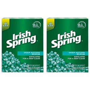 Irish Spring Deep Action Scrub Deodorant Bar Soap Men 3.7oz 8 Ct Each Lot of 2 - Picture 1 of 7