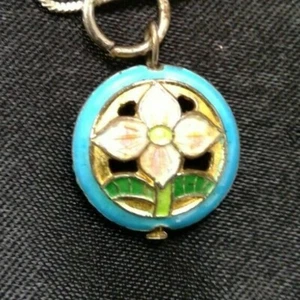 cloisonne floral dainty necklace ,silver tone chain - Picture 1 of 6
