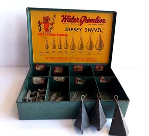 Vintage Store Display Water Gremlin, Dipsey Swivel Metal Box of Fishing Sinkers - Picture 1 of 7