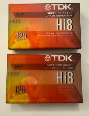 LOT 2 - TDK Hi8 MP 120 8mm Camcorder Videotape NEW SEALED Hi8MP - Imagem 1 de 2