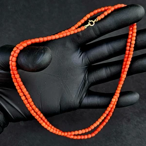 Antiguo collar de cuentas de coral rojo natural de oro de 14K y sin teñir 32" - Imagen 1 de 12