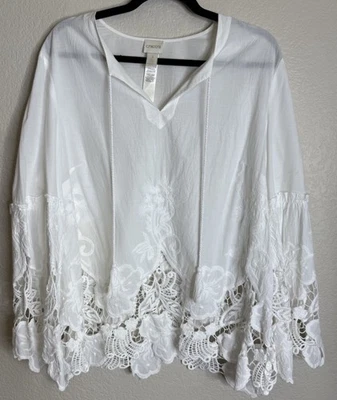 Blusa Top Chicos 3 US XL Blanco Crochet Borlas Mangas Campana Playa Boho Preppy Foto 1 de 4