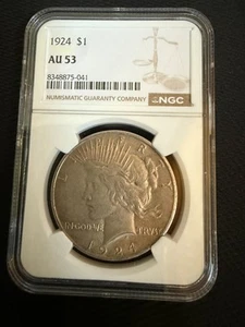 1924 PEACE DOLLAR NGC AU 53- Last ebay sale was $110- Great Coin - Picture 1 of 2